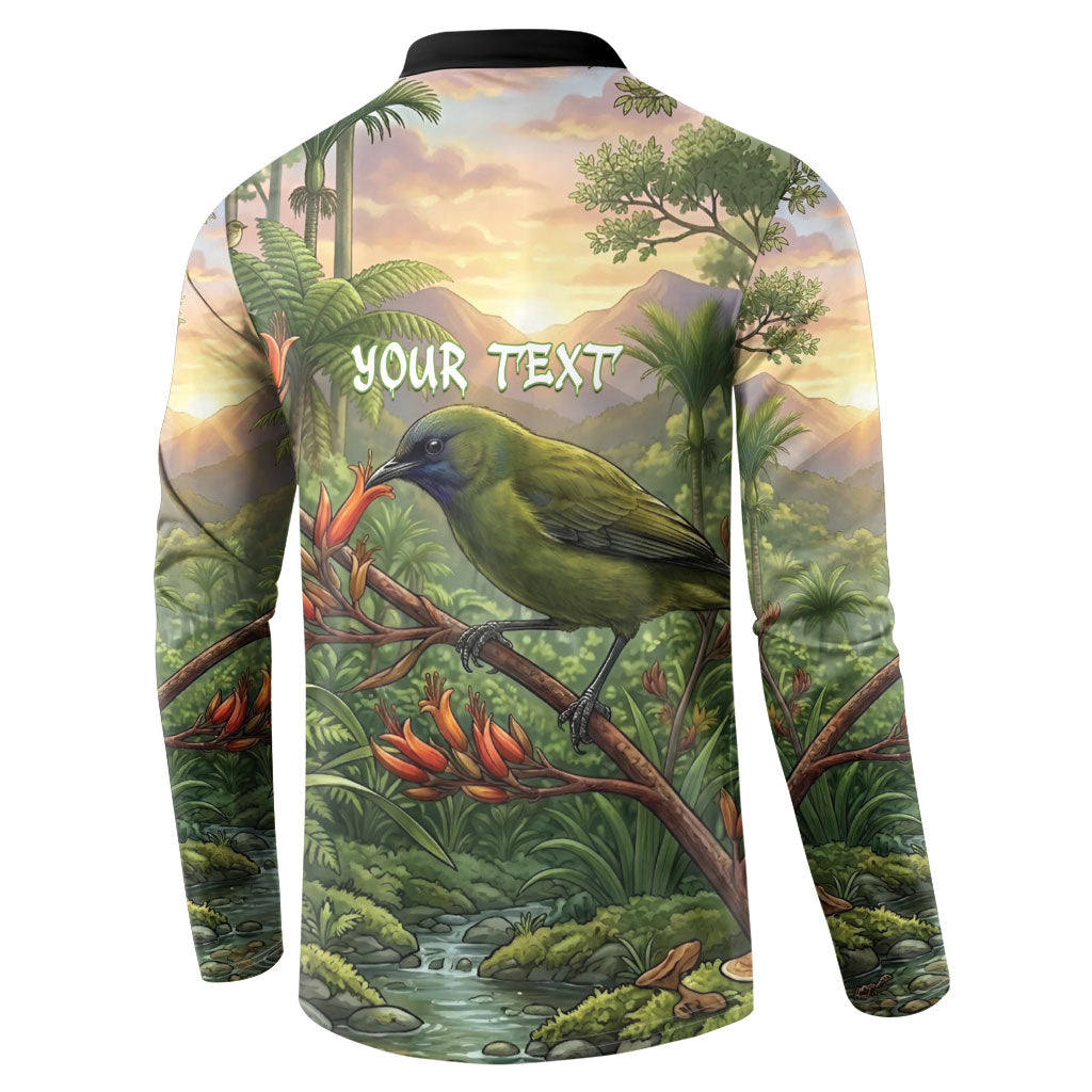 Bellbird New Zealand Personalised Button Sweatshirt Korimako Harakeke Flower Native Forest LT22 - Polynesian Pride