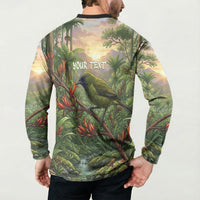 Bellbird New Zealand Personalised Button Sweatshirt Korimako Harakeke Flower Native Forest LT22 - Polynesian Pride