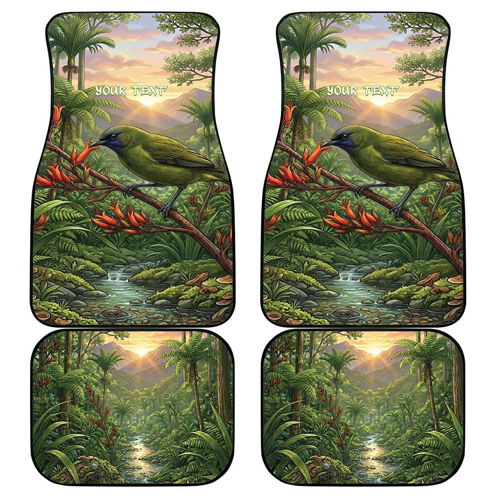 Bellbird New Zealand Personalised Car Mats Korimako Harakeke Flower Native Forest LT22 - Polynesian Pride