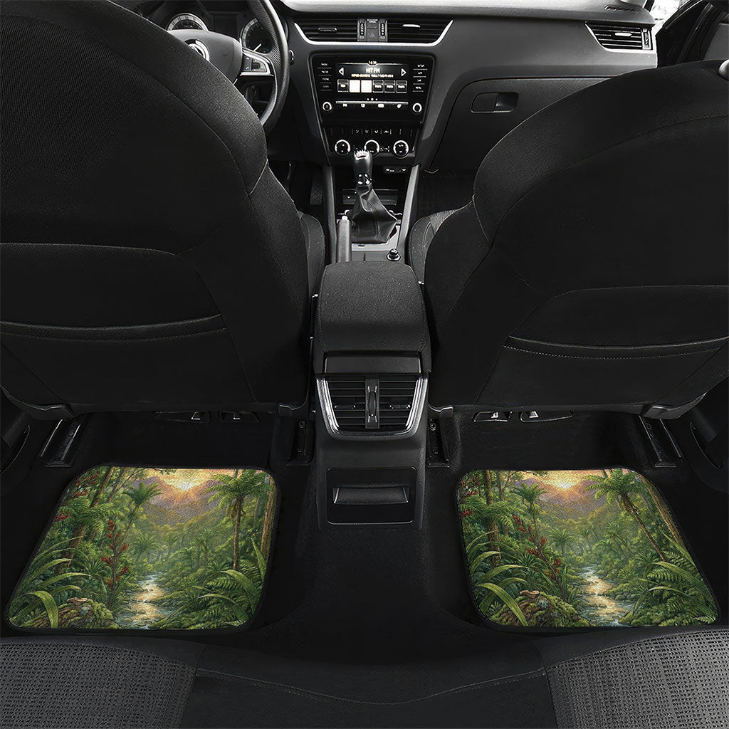 Bellbird New Zealand Personalised Car Mats Korimako Harakeke Flower Native Forest LT22 Set 2pcs - Back Green - Polynesian Pride