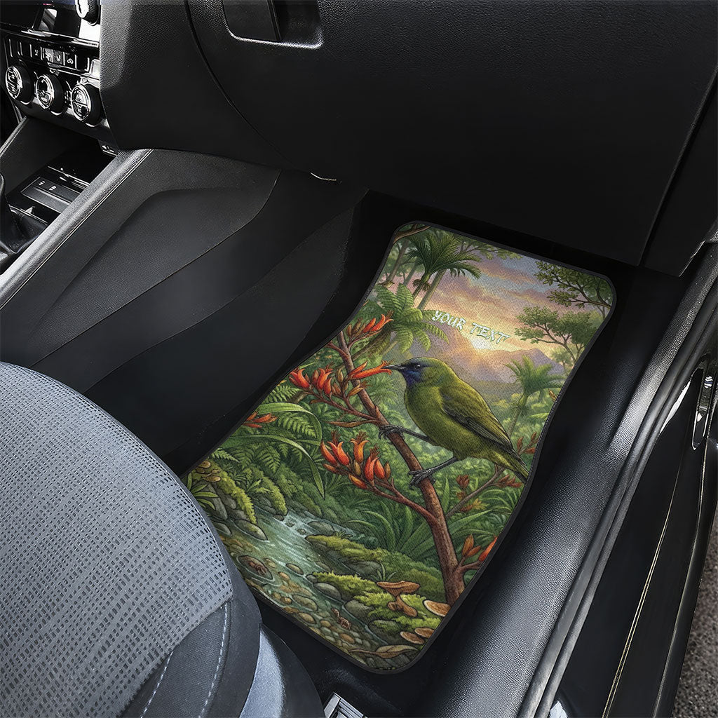 Bellbird New Zealand Personalised Car Mats Korimako Harakeke Flower Native Forest LT22 - Polynesian Pride