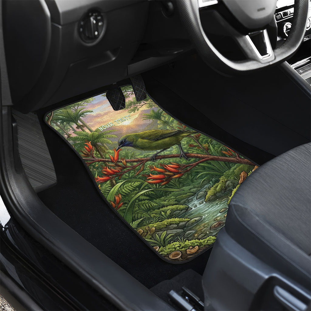 Bellbird New Zealand Personalised Car Mats Korimako Harakeke Flower Native Forest LT22 - Polynesian Pride