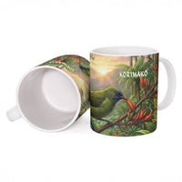 Bellbird New Zealand Personalised Ceramic Mug Korimako Harakeke Flower Native Forest LT22 - Polynesian Pride