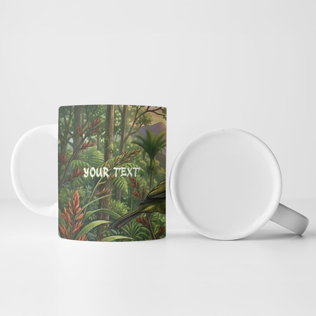 Bellbird New Zealand Personalised Ceramic Mug Korimako Harakeke Flower Native Forest LT22 - Polynesian Pride