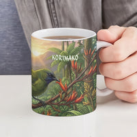 Bellbird New Zealand Personalised Ceramic Mug Korimako Harakeke Flower Native Forest LT22 - Polynesian Pride