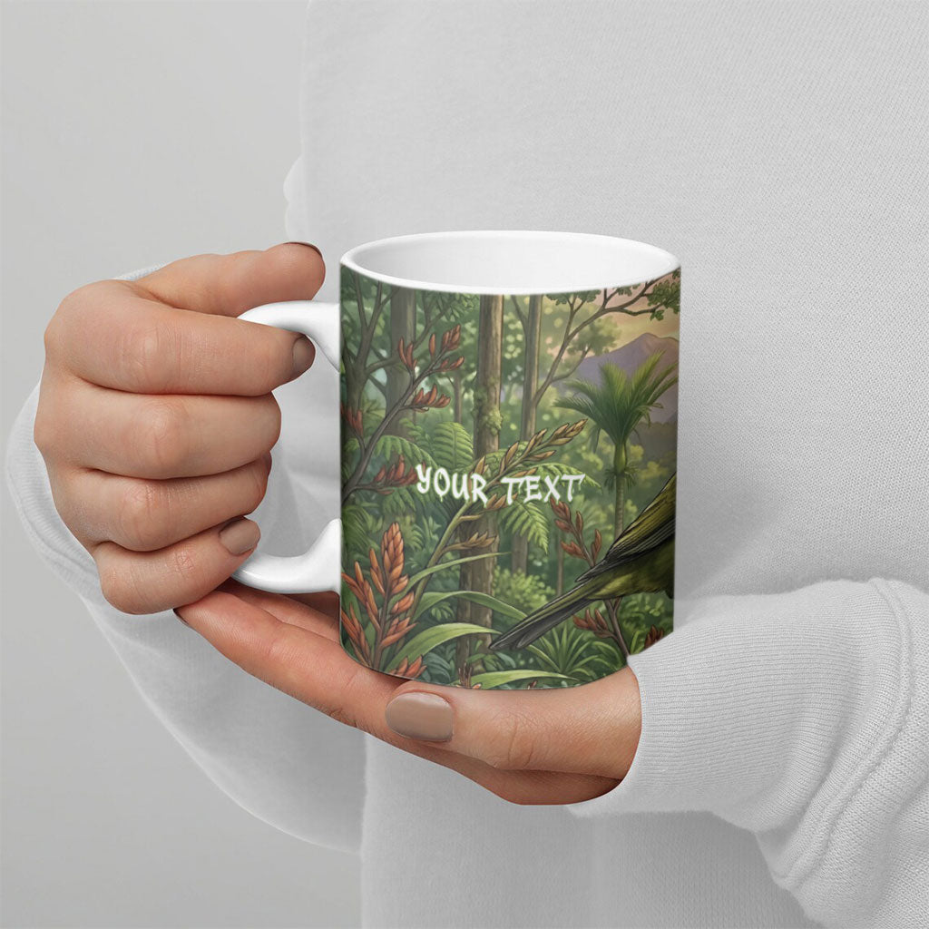Bellbird New Zealand Personalised Ceramic Mug Korimako Harakeke Flower Native Forest LT22 - Polynesian Pride