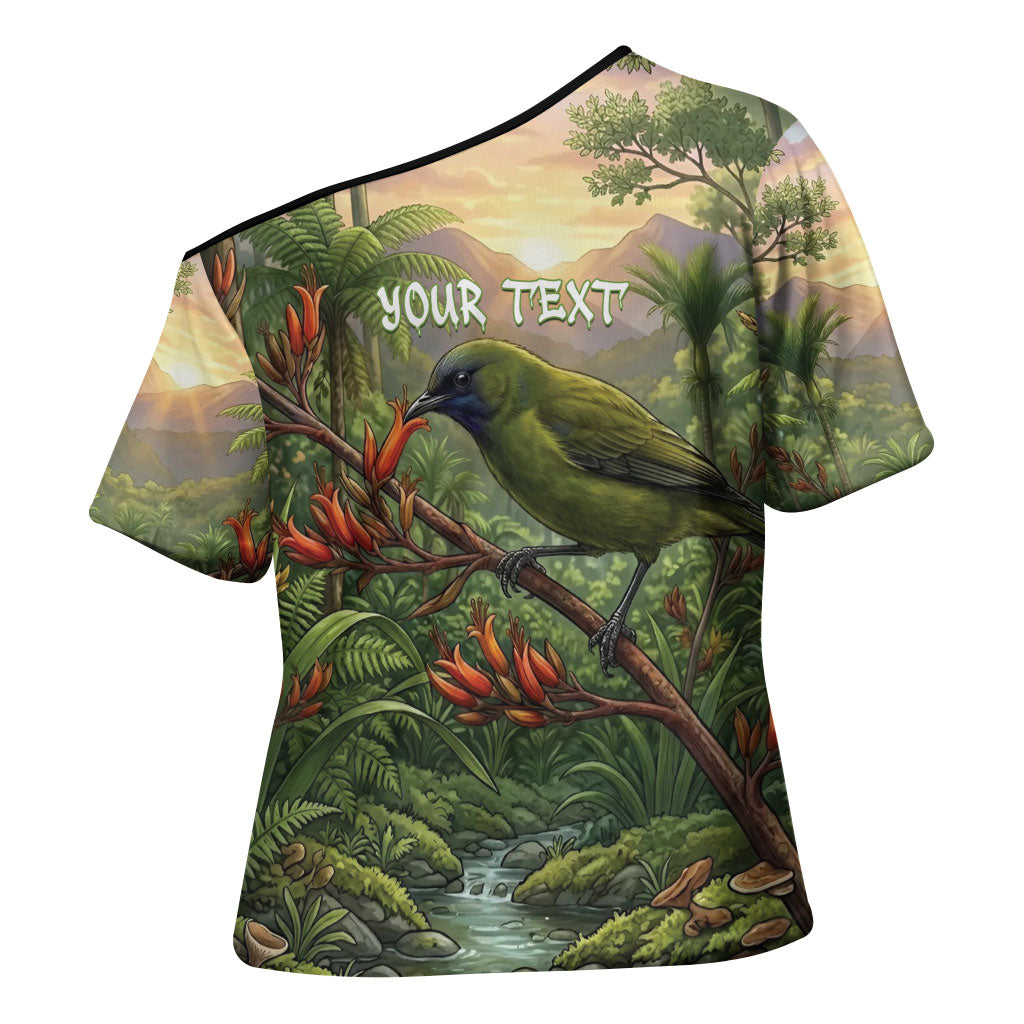 Bellbird New Zealand Personalised Cross Shoulder Shirt Korimako Harakeke Flower Native Forest LT22 - Polynesian Pride