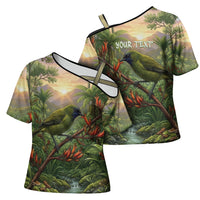Bellbird New Zealand Personalised Cross Shoulder Shirt Korimako Harakeke Flower Native Forest LT22 - Polynesian Pride
