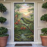 Bellbird New Zealand Personalised Door Cover Korimako Harakeke Flower Native Forest LT22 Green - Polynesian Pride