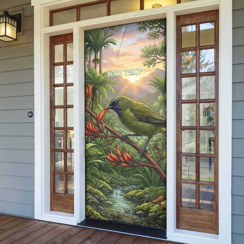 Bellbird New Zealand Personalised Door Cover Korimako Harakeke Flower Native Forest LT22 - Polynesian Pride
