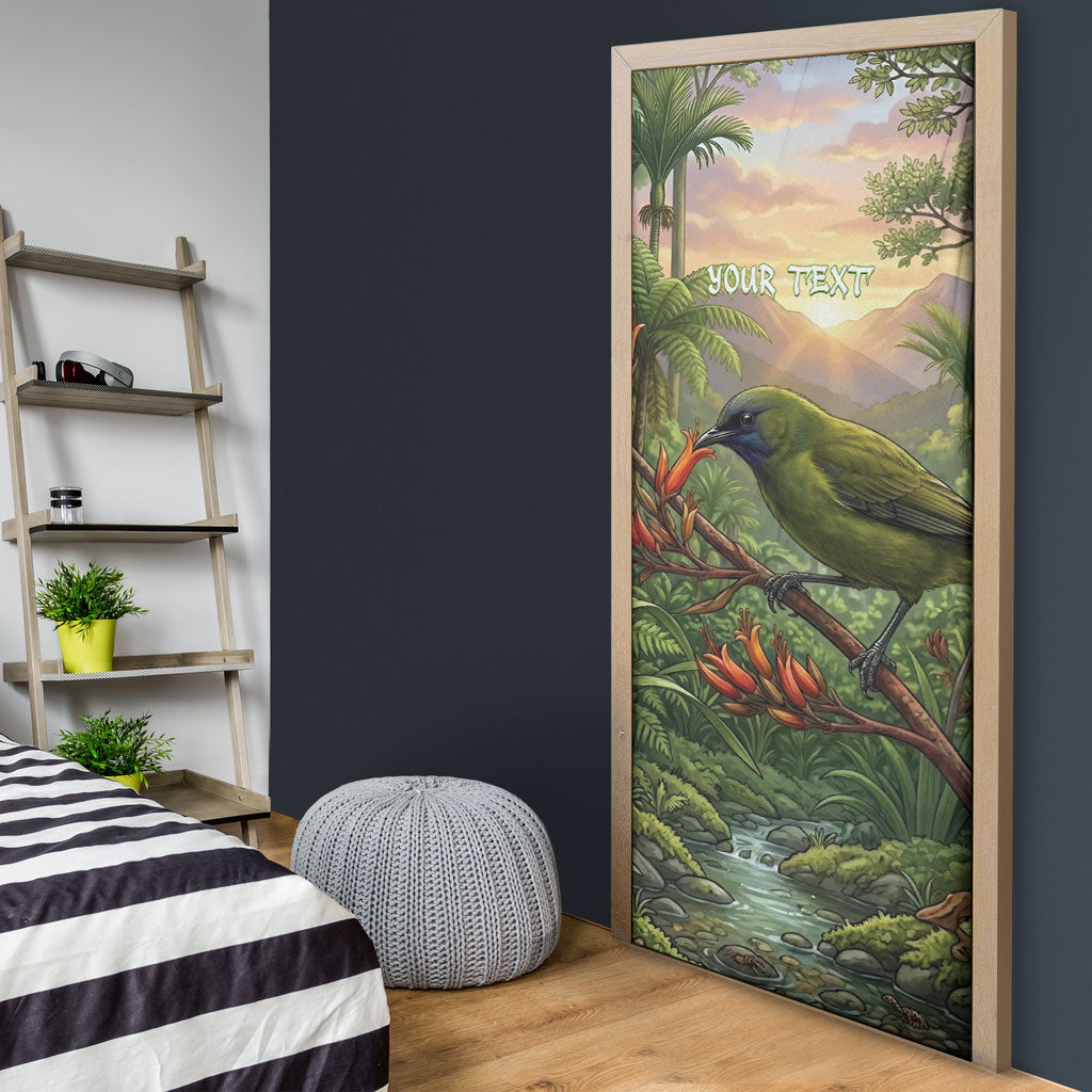 Bellbird New Zealand Personalised Door Cover Korimako Harakeke Flower Native Forest LT22 - Polynesian Pride