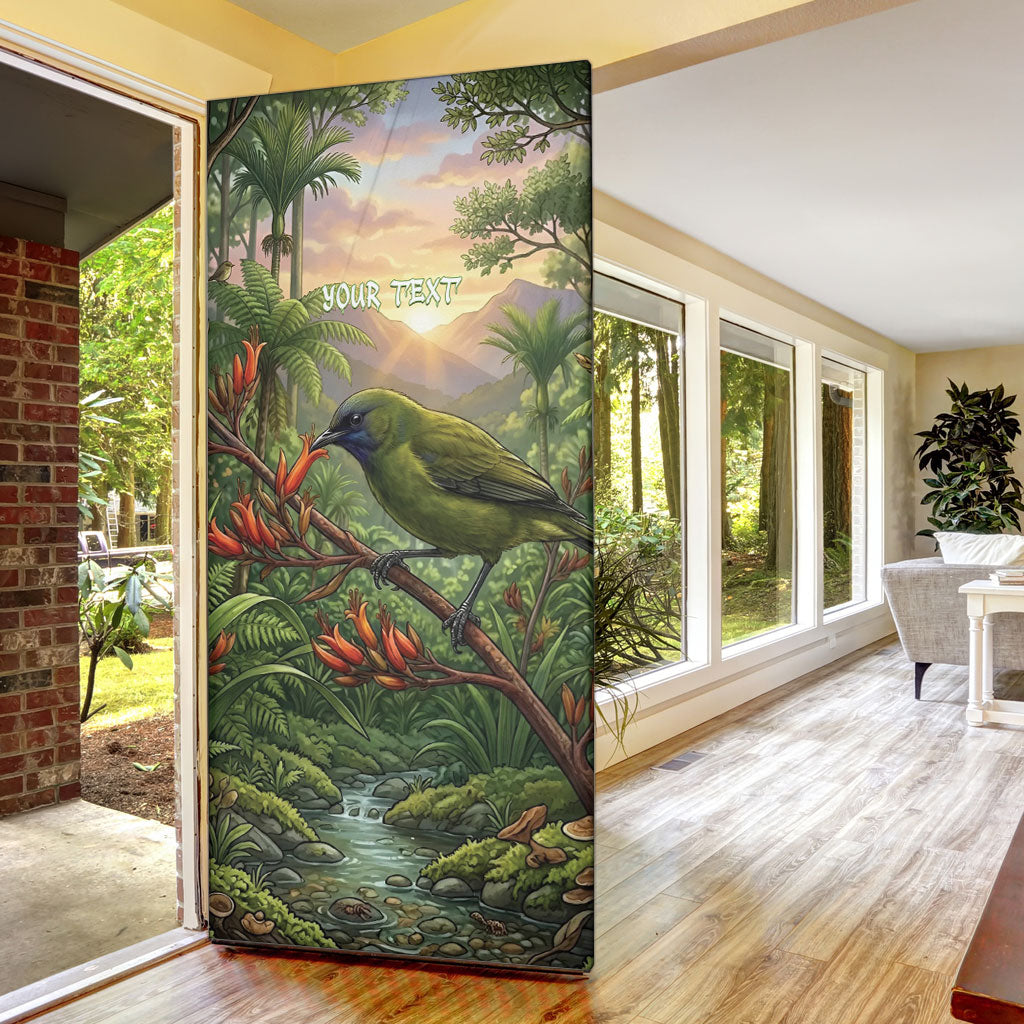 Bellbird New Zealand Personalised Door Cover Korimako Harakeke Flower Native Forest LT22 - Polynesian Pride