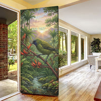 Bellbird New Zealand Personalised Door Cover Korimako Harakeke Flower Native Forest LT22 - Polynesian Pride