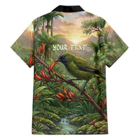 Bellbird New Zealand Personalised Family Matching Off Shoulder Short Dress and Hawaiian Shirt Korimako Harakeke Flower Native Forest