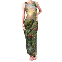Bellbird New Zealand Personalised Family Matching Tank Maxi Dress and Hawaiian Shirt Korimako Harakeke Flower Native Forest