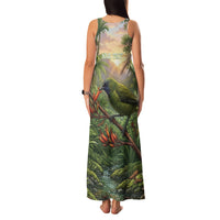 Bellbird New Zealand Personalised Family Matching Tank Maxi Dress and Hawaiian Shirt Korimako Harakeke Flower Native Forest