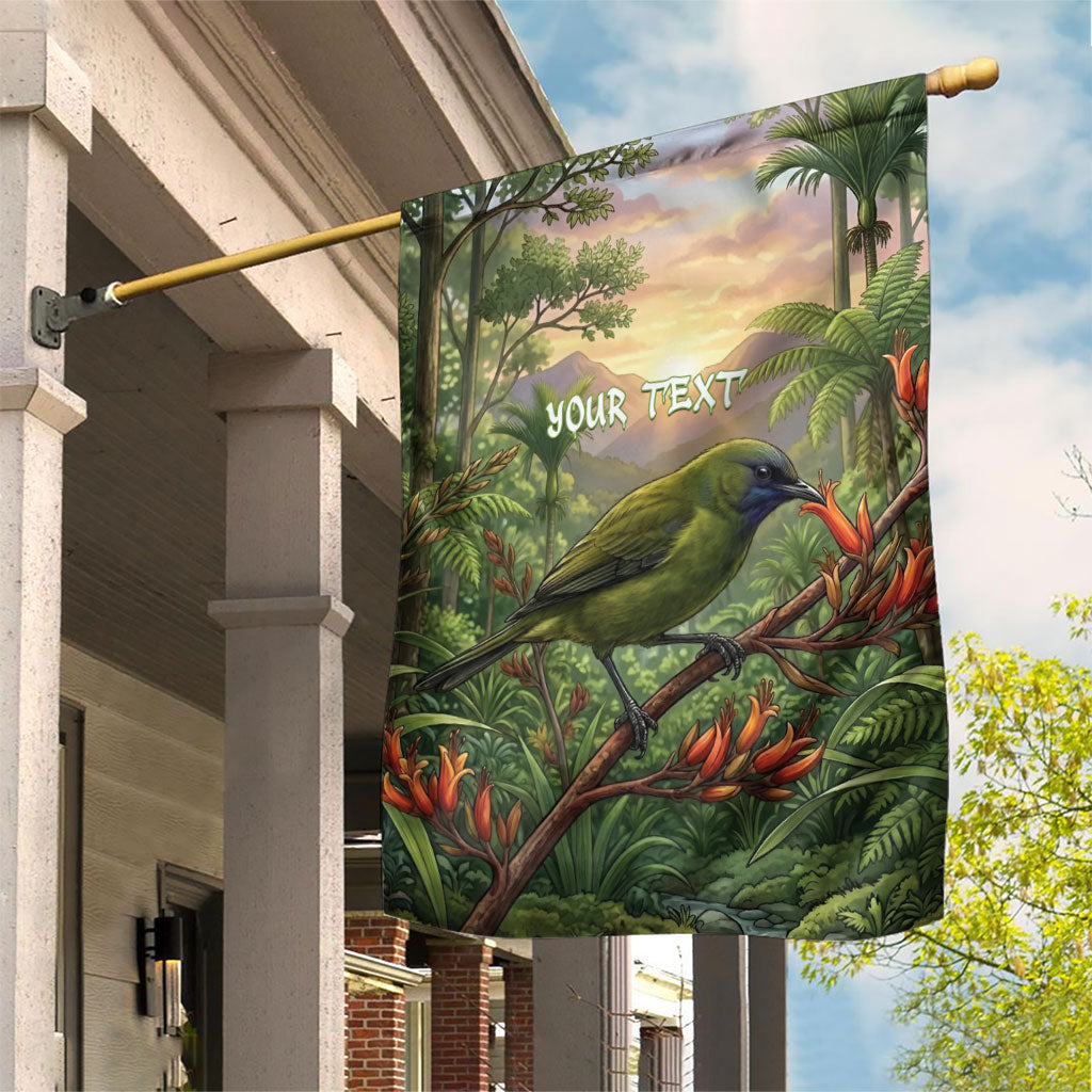 Bellbird New Zealand Personalised Garden Flag Korimako Harakeke Flower Native Forest LT22 House Flag Green - Polynesian Pride