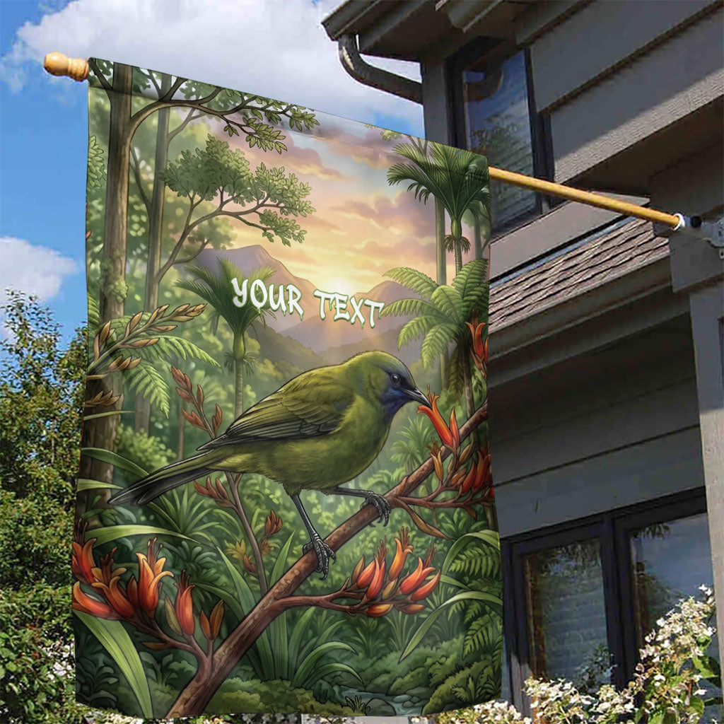 Bellbird New Zealand Personalised Garden Flag Korimako Harakeke Flower Native Forest LT22 - Polynesian Pride