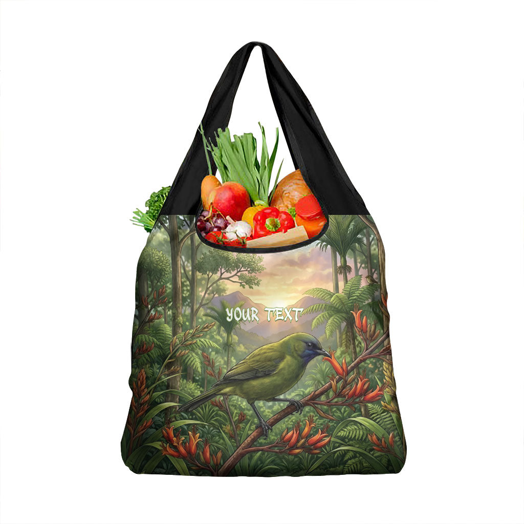 Bellbird New Zealand Personalised Grocery Bag Korimako Harakeke Flower Native Forest LT22 1-pack One Size Green - Polynesian Pride