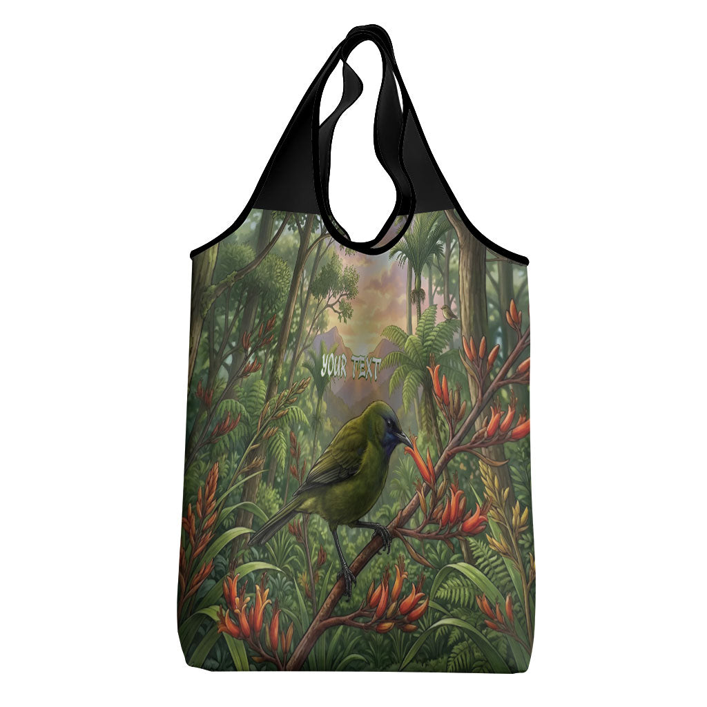 Bellbird New Zealand Personalised Grocery Bag Korimako Harakeke Flower Native Forest LT22 - Polynesian Pride