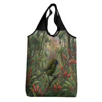 Bellbird New Zealand Personalised Grocery Bag Korimako Harakeke Flower Native Forest LT22 - Polynesian Pride