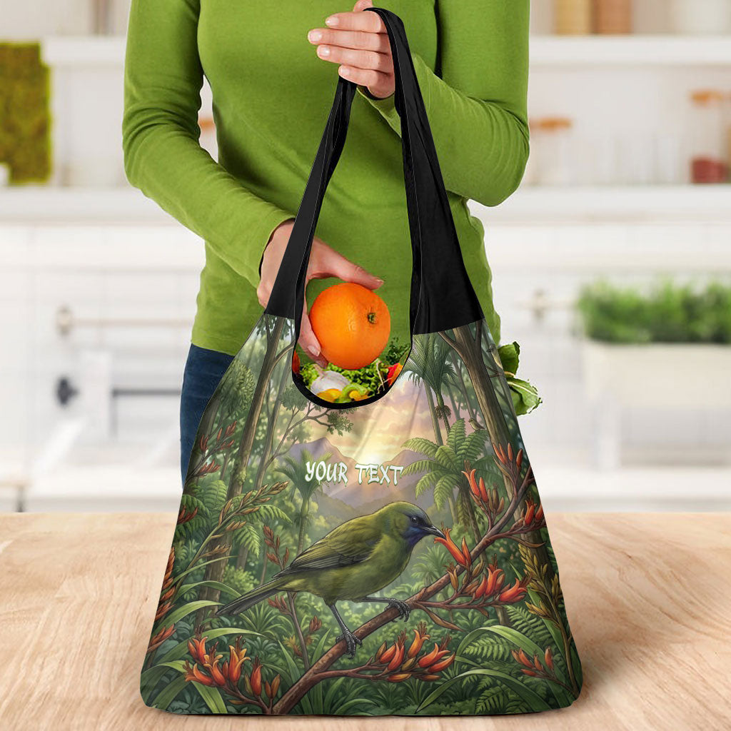 Bellbird New Zealand Personalised Grocery Bag Korimako Harakeke Flower Native Forest LT22 - Polynesian Pride