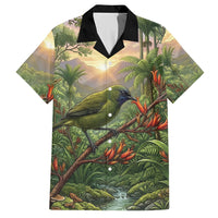 Bellbird New Zealand Personalised Hawaiian Shirt Korimako Harakeke Flower Native Forest LT22 Green - Polynesian Pride