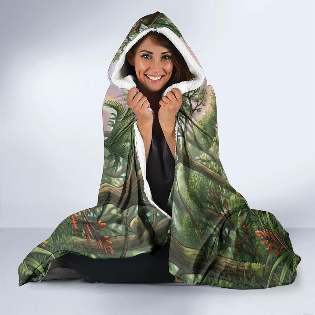Bellbird New Zealand Personalised Hooded Blanket Korimako Harakeke Flower Native Forest LT22 - Polynesian Pride