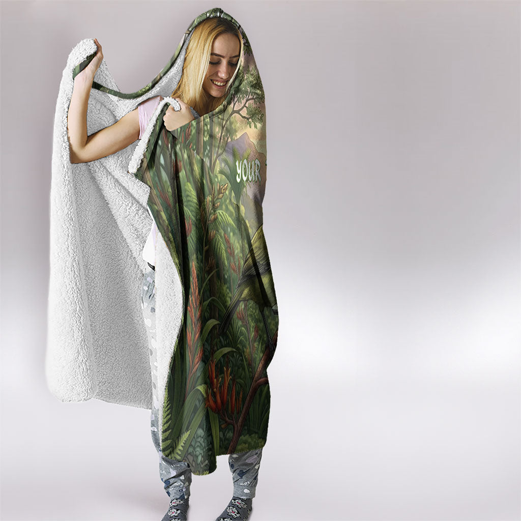 Bellbird New Zealand Personalised Hooded Blanket Korimako Harakeke Flower Native Forest LT22 - Polynesian Pride