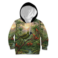 Bellbird New Zealand Personalised Kid Hoodie Korimako Harakeke Flower Native Forest
