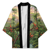Bellbird New Zealand Personalised Kimono Korimako Harakeke Flower Native Forest LT22 Unisex Green - Polynesian Pride