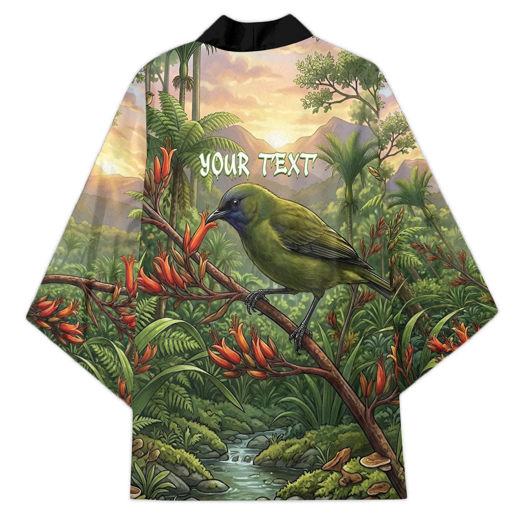 Bellbird New Zealand Personalised Kimono Korimako Harakeke Flower Native Forest LT22 - Polynesian Pride