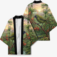 Bellbird New Zealand Personalised Kimono Korimako Harakeke Flower Native Forest LT22 - Polynesian Pride