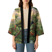Bellbird New Zealand Personalised Kimono Korimako Harakeke Flower Native Forest LT22 - Polynesian Pride