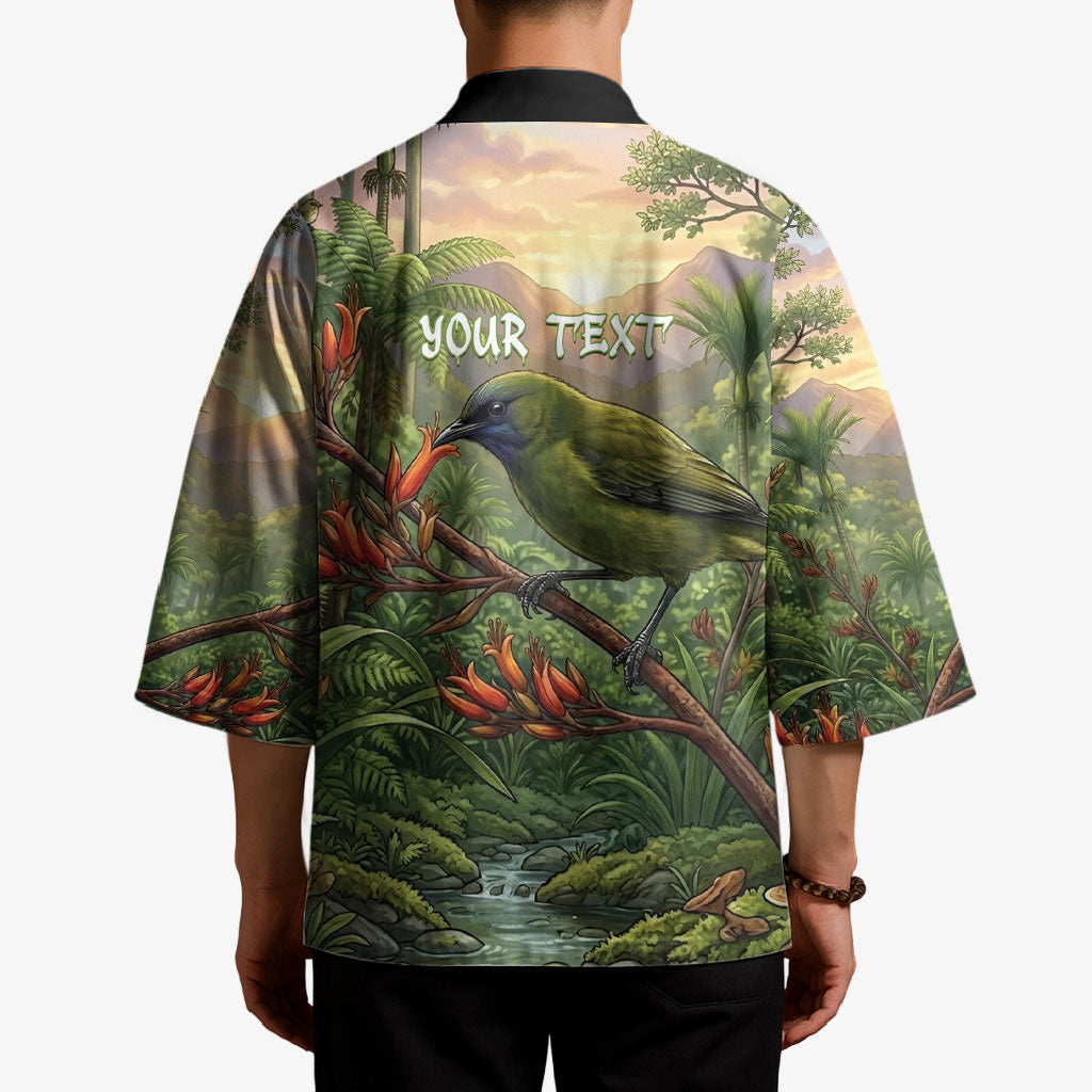 Bellbird New Zealand Personalised Kimono Korimako Harakeke Flower Native Forest LT22 - Polynesian Pride