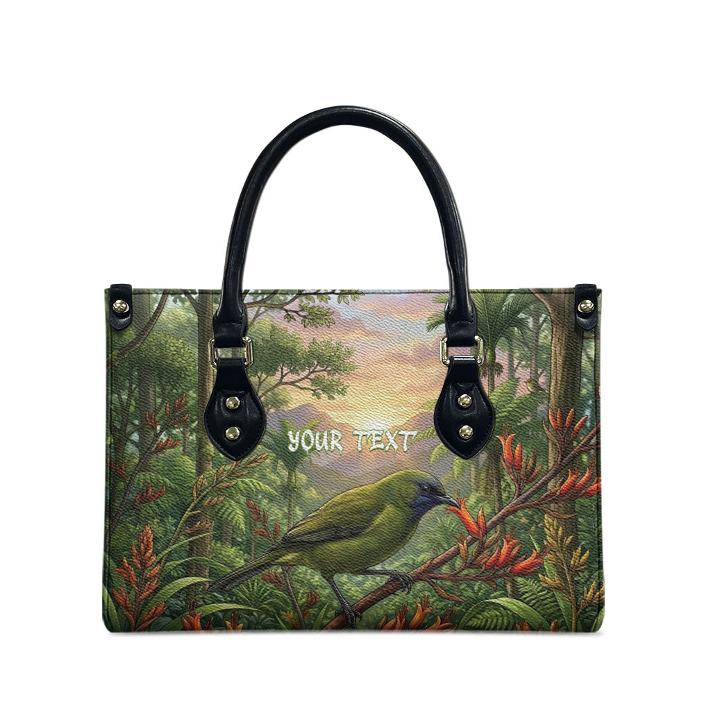 Bellbird New Zealand Personalised Leather Bag Korimako Harakeke Flower Native Forest LT22 - Polynesian Pride