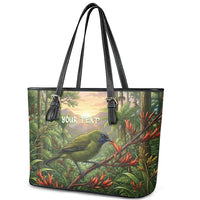 Bellbird New Zealand Personalised Leather Tote Bag Korimako Harakeke Flower Native Forest LT22 - Polynesian Pride