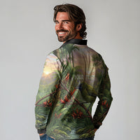 Bellbird New Zealand Personalised Long Sleeve Polo Shirt Korimako Harakeke Flower Native Forest