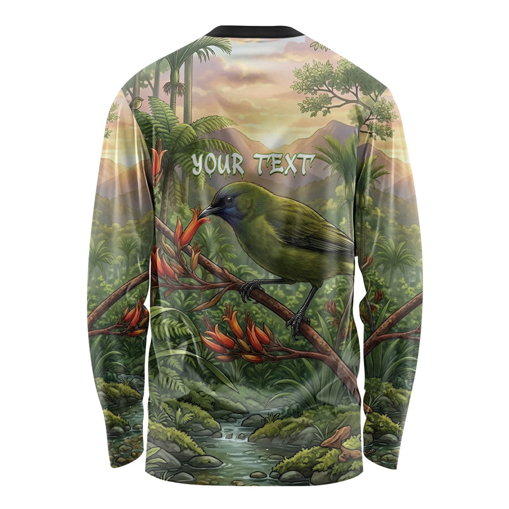 Bellbird New Zealand Personalised Long Sleeve Shirt Korimako Harakeke Flower Native Forest