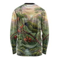 Bellbird New Zealand Personalised Long Sleeve Shirt Korimako Harakeke Flower Native Forest