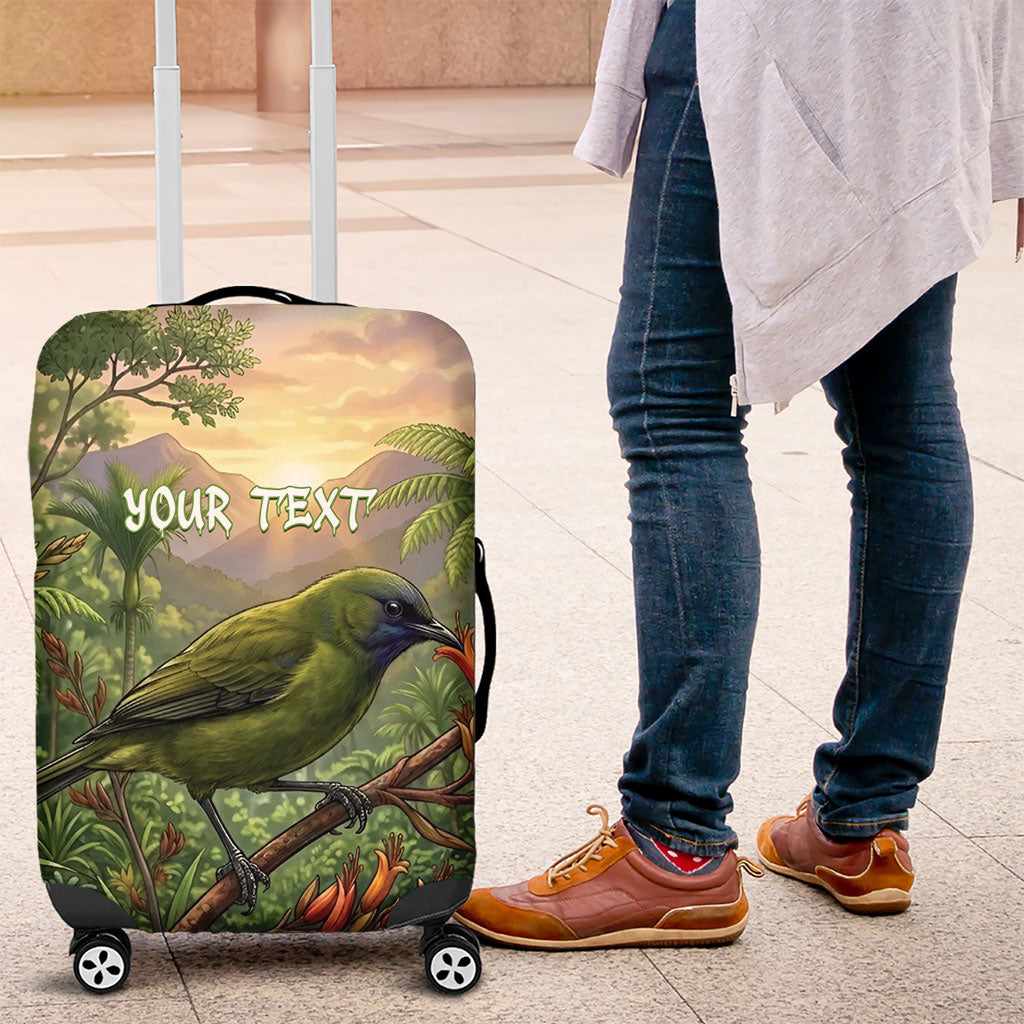 Bellbird New Zealand Personalised Luggage Cover Korimako Harakeke Flower Native Forest LT22 Green - Polynesian Pride