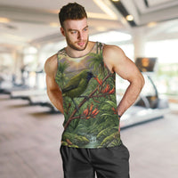 Bellbird New Zealand Personalised Men Tank Top Korimako Harakeke Flower Native Forest LT22 Green - Polynesian Pride