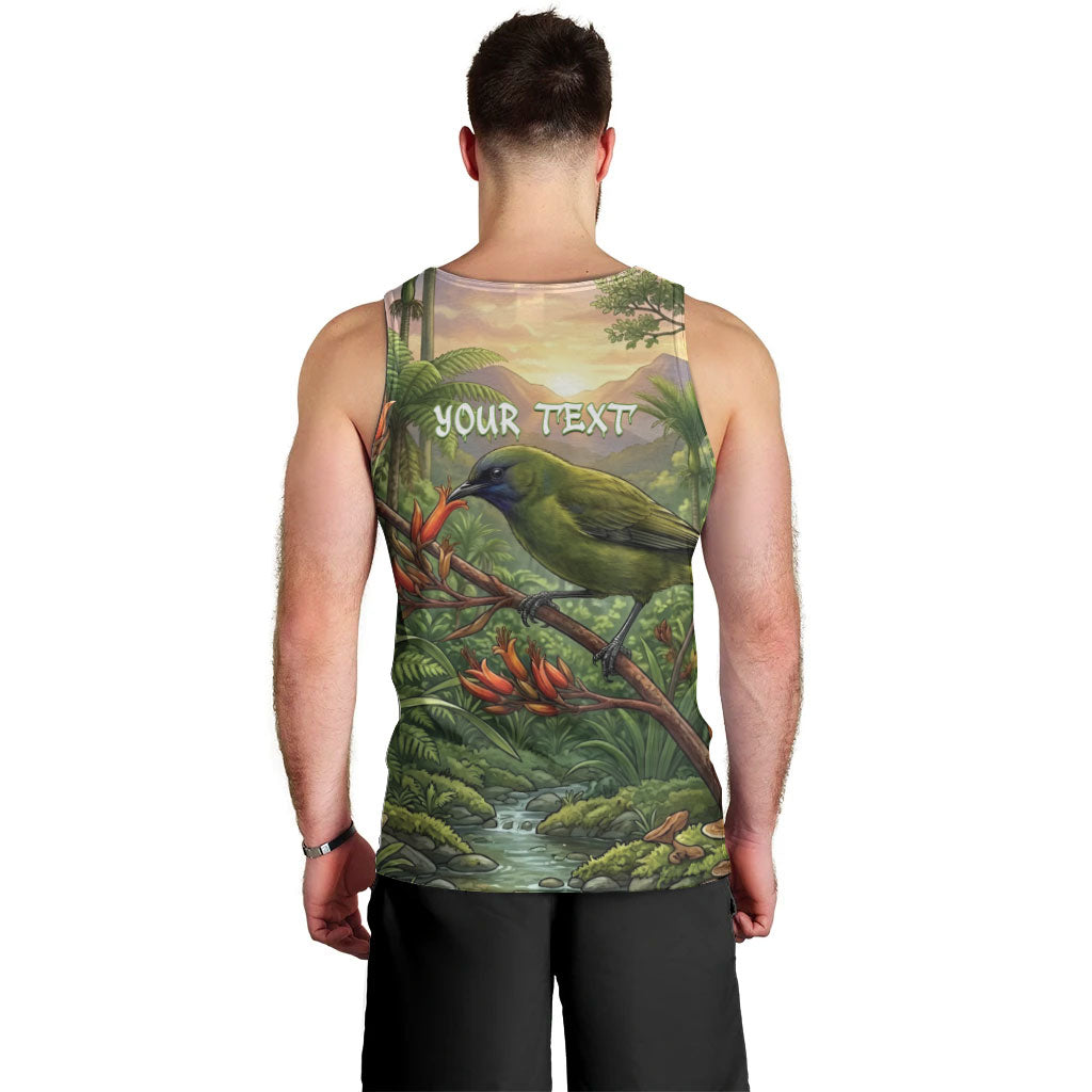 Bellbird New Zealand Personalised Men Tank Top Korimako Harakeke Flower Native Forest LT22 - Polynesian Pride