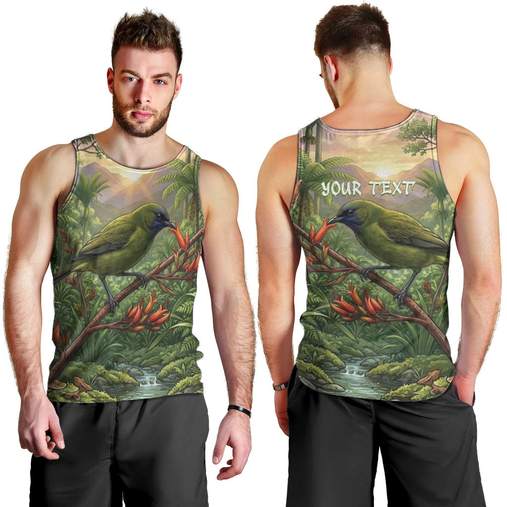 Bellbird New Zealand Personalised Men Tank Top Korimako Harakeke Flower Native Forest LT22 - Polynesian Pride