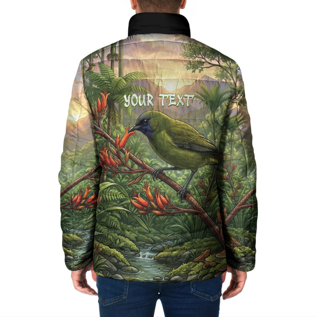 Bellbird New Zealand Personalised Padded Jacket Korimako Harakeke Flower Native Forest LT22 - Polynesian Pride