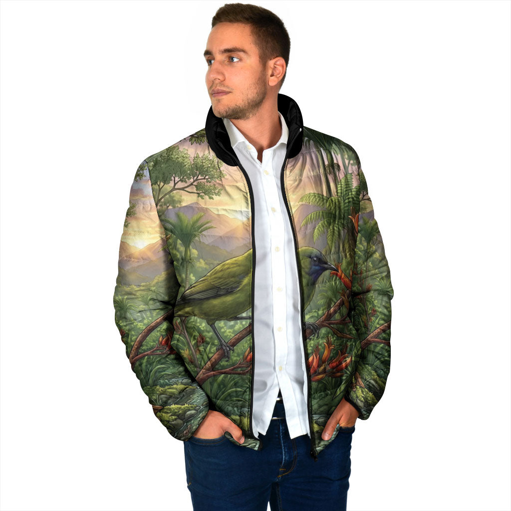 Bellbird New Zealand Personalised Padded Jacket Korimako Harakeke Flower Native Forest LT22 - Polynesian Pride