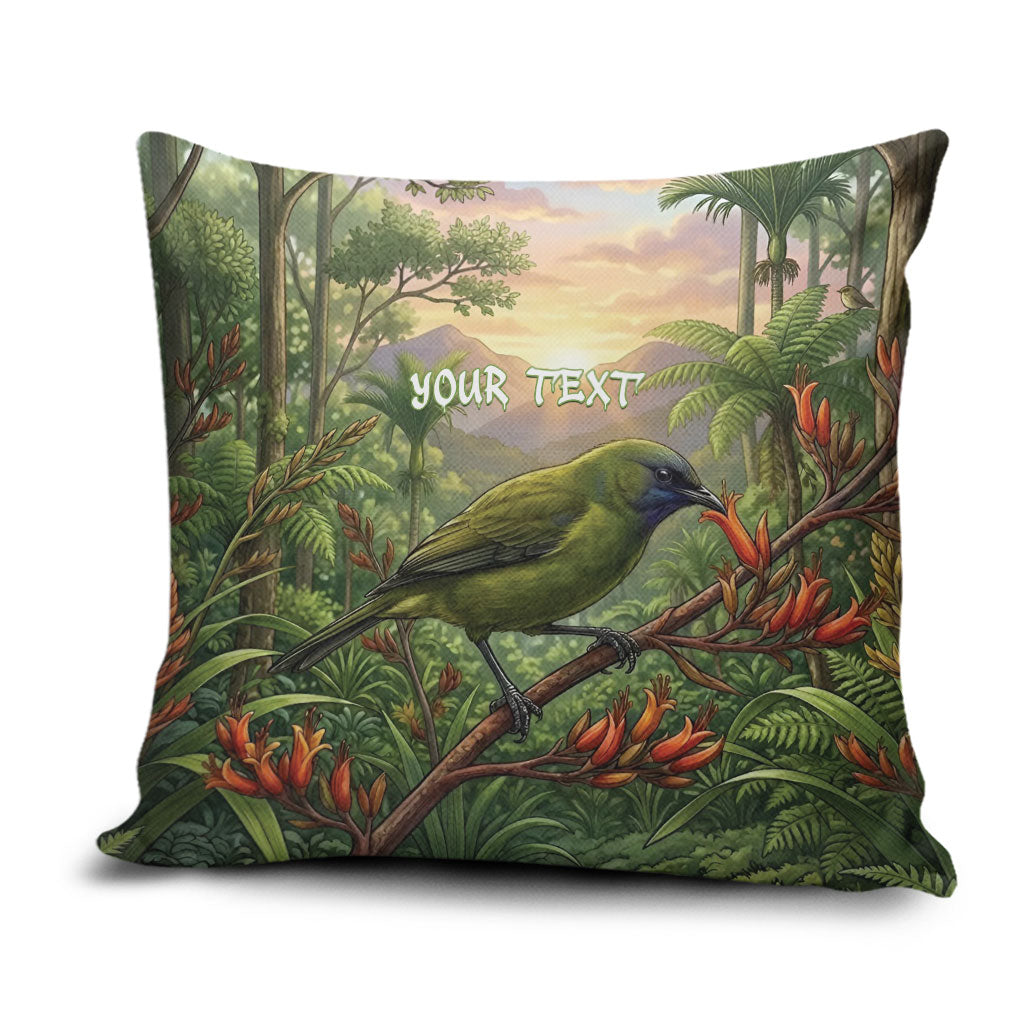 Bellbird New Zealand Personalised Pillow Cover Korimako Harakeke Flower Native Forest