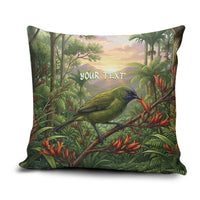 Bellbird New Zealand Personalised Pillow Cover Korimako Harakeke Flower Native Forest LT22 Green - Polynesian Pride
