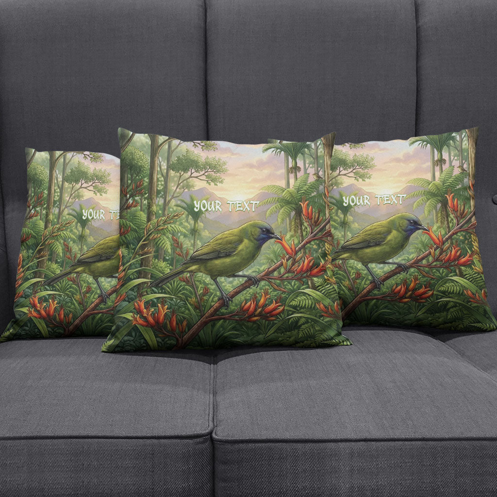 Bellbird New Zealand Personalised Pillow Cover Korimako Harakeke Flower Native Forest LT22 - Polynesian Pride