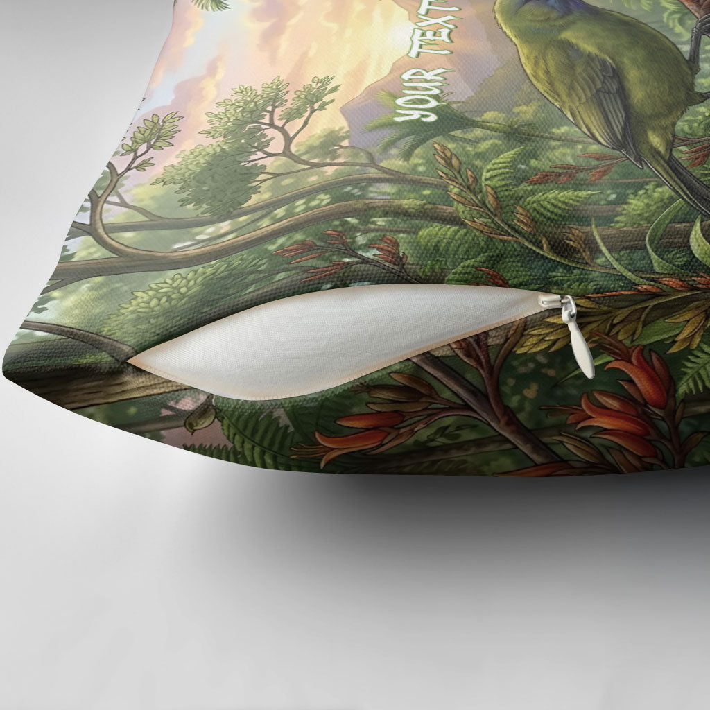 Bellbird New Zealand Personalised Pillow Cover Korimako Harakeke Flower Native Forest LT22 - Polynesian Pride